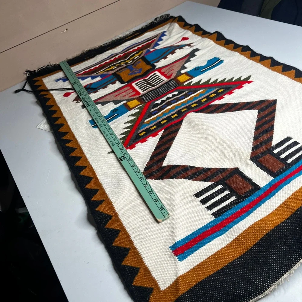 Vintage Southwest Yei Figure Handwoven Wool Rug Wall Hanging 36x20 Multi-Color